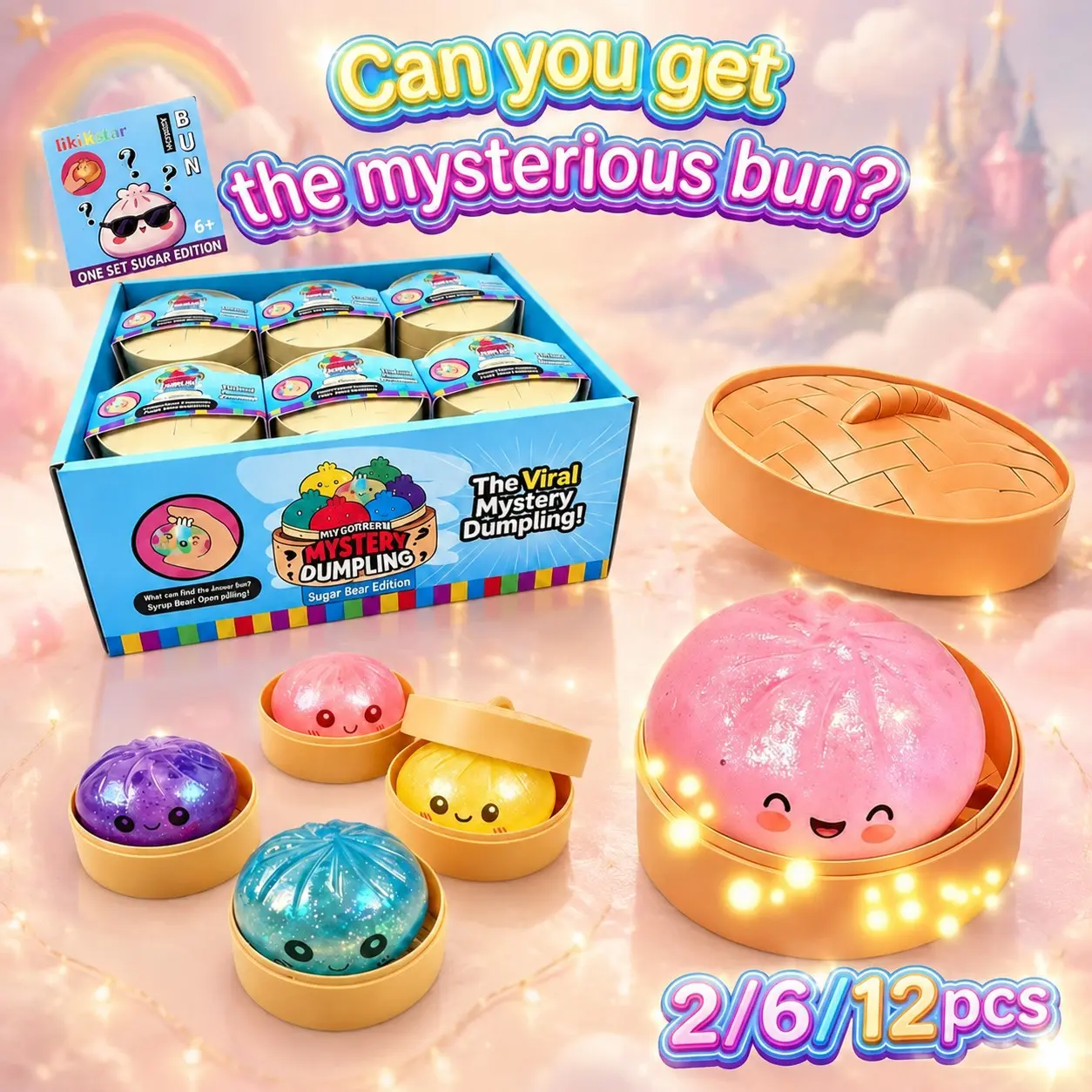 2/6/12 Pack Glossy Shiny Dumpling Baozi Surprise Blind Box Kit, Creative Slow Rebound Squishy Fidget Toy for Daily Anxiety Relief, Rare Limited Collectible Figurine Portable Office Calming Decor Ornament