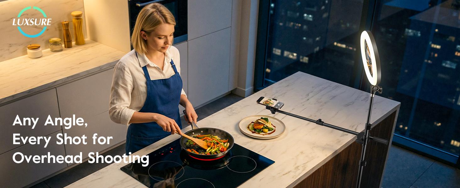 Tripod for iPhone with Light & Phone Holder - 10.5'' Ring Light with Stand - Second Arm with Overhead Phone, Fast-Adjust Bamboo-Flex Stand & Remote for Content Creators, Video Recording Tripod for iPhone with Light & Phone Holder - 10.5'' Ring Light with Stand - Second Arm with Overhead Phone, Fast-Adjust Bamboo-Flex Stand & Remote for Content Creators, Video Recording