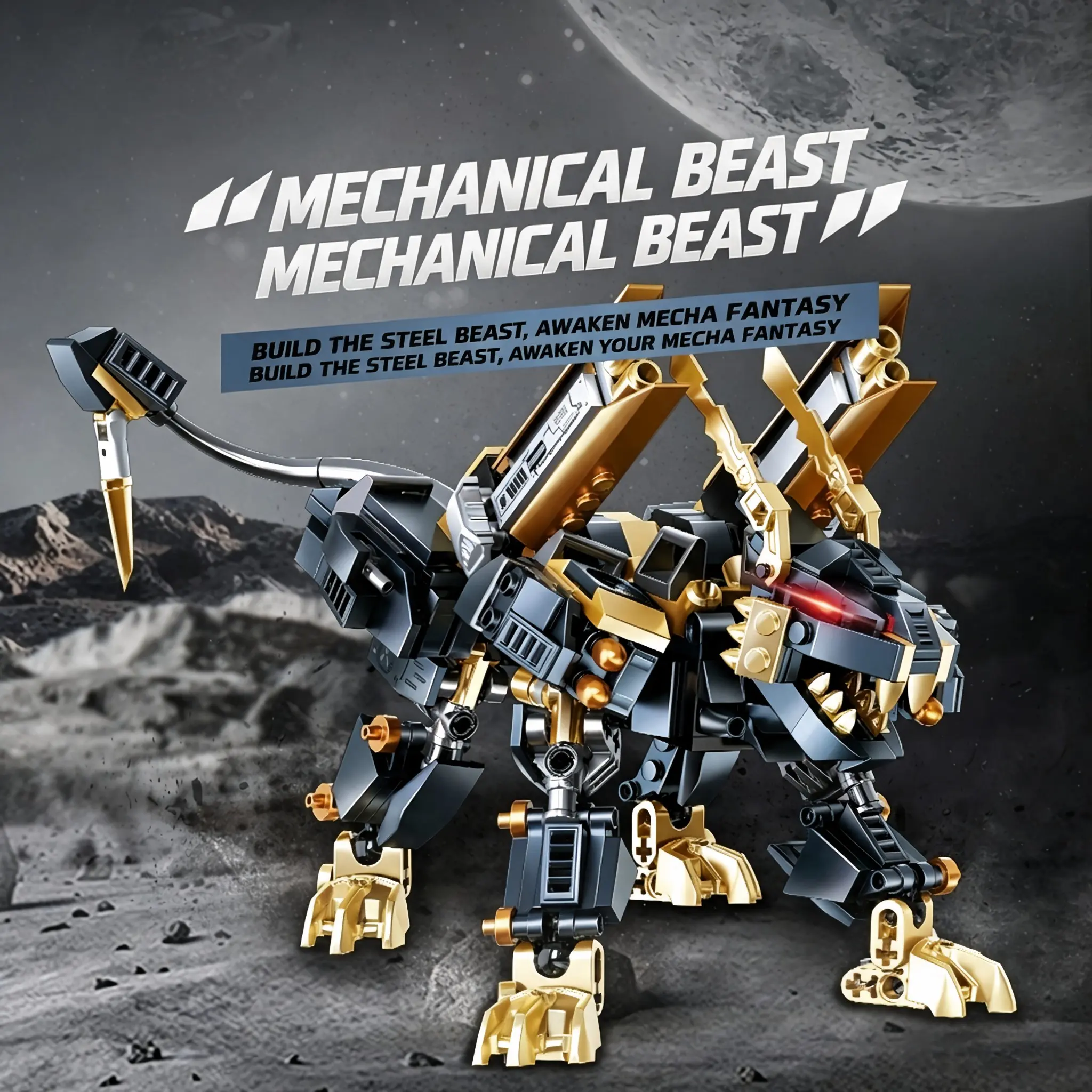 Mechanical Lion Mecha Building Blocks Set,434 Pcs Small Particle Animal Bricks Model,DIY Assembly Puzzle Toy,Sci‑Fi Collectible Desktop Ornament,Home Display Decor,Birthday Holiday Gift For Teen Hobbyists