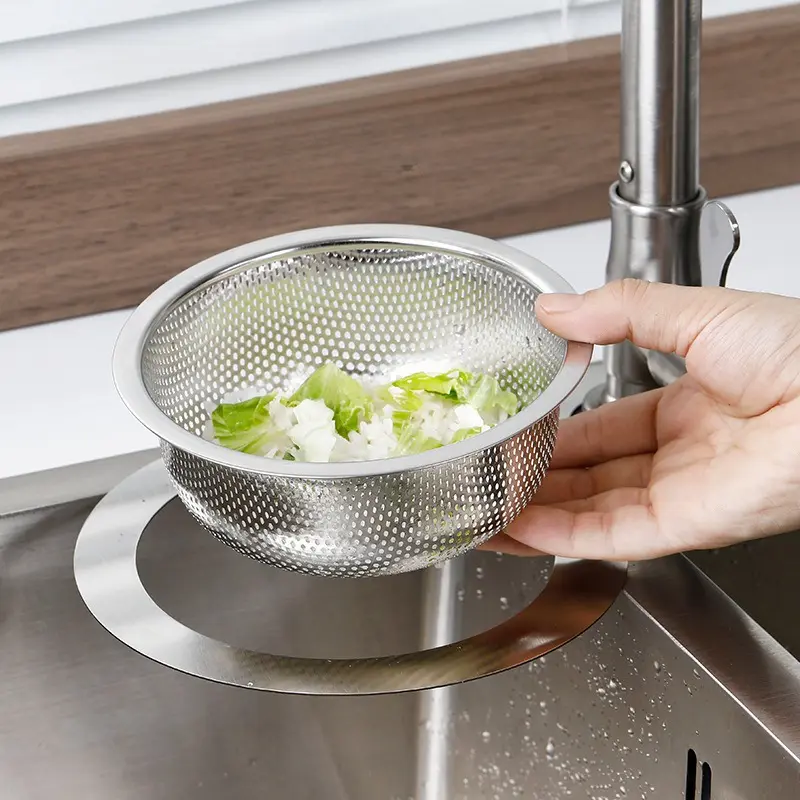 This stainless steel kitchen sink strainer basket, also known as the Swan Drain Basket, combines a strainer and sink storage rack. It's food-free, easy to clean, dishwasher-safe, space-saving, compact, and durable – a practical sink accessory.