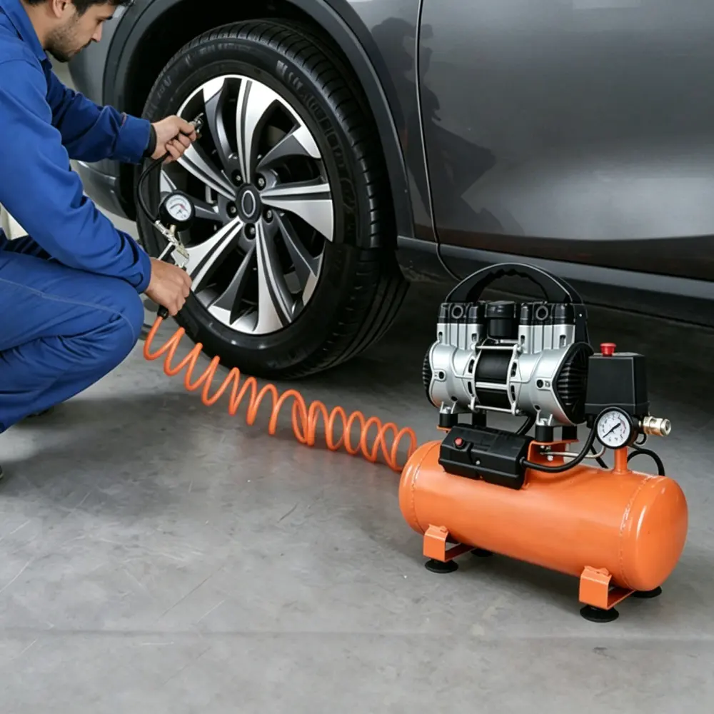 Quiet Oil Free Air Compressor, Low Noise Portable Mini Electric Air Compressor with Fast Inflation Pump, Compact Air Compressor for Home Garage Workshop, Tire Inflator, Bike & Car Accessories, Small Pneumatic Tools, Lightweight Portable Air Pump