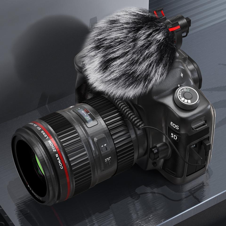 Universal Microphone for Camera, Microphone with Shock Mount for DSLR, iPhone and Android Smartphones, Compatible with Canon EOS, Nikon, and Sony Cameras, Live Streaming Mic, Noise Canceling Mic
