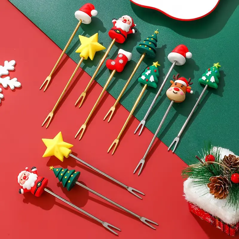 Stainless Steel Christmas Spoon Set, 6pcs Xmas Coffee & Dessert Spoons, Creative Tableware for Holidays, Perfect Party Gift