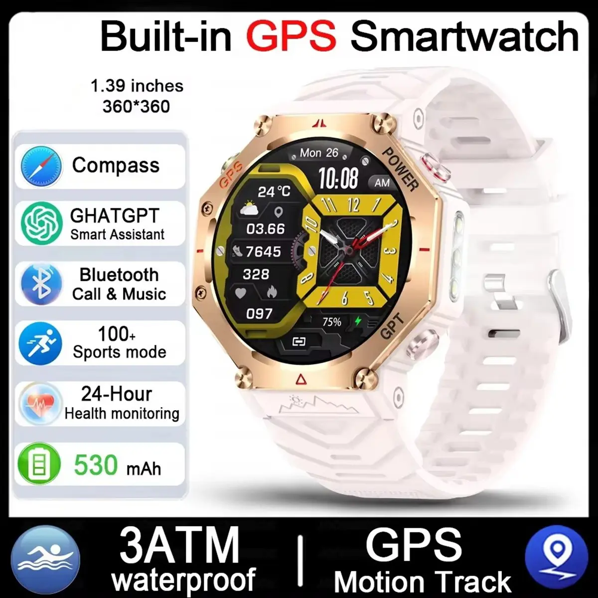 GPS Smartwatch 1.39'' AMOLED Display 100 Sports Modes Health Fitness Smartwatch Voice Calling Smart Watch Men Women Military Grade Toughness Watches