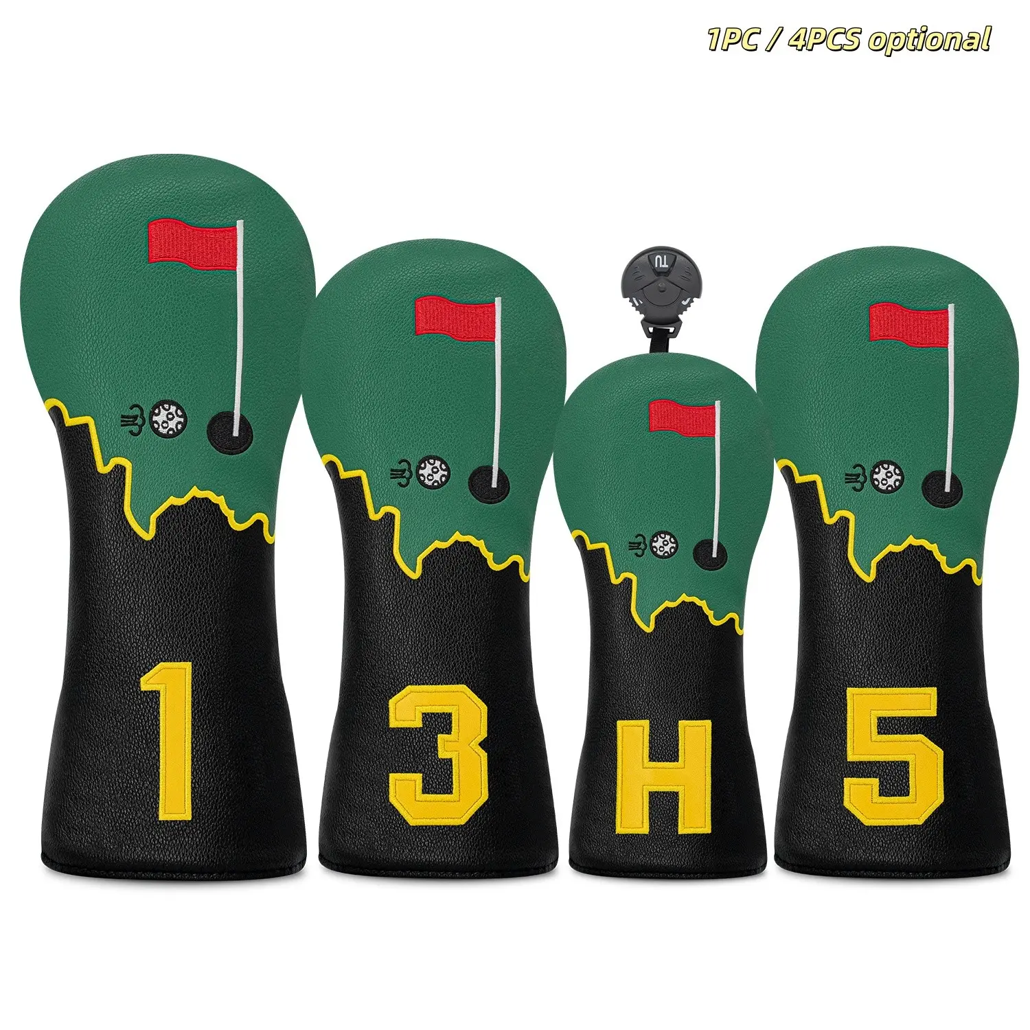 Golf Course Design Driver Fairway Hybrid Head Covers, Waterproof Thick PU Golf Club Protective Sleeves, Unisex Gift for Golfer