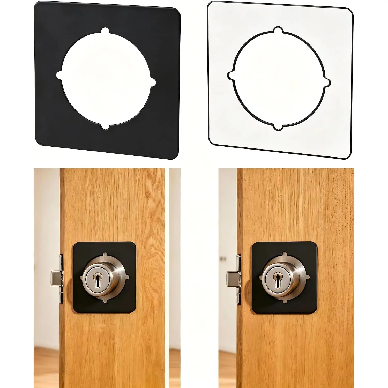 Door Knob Plates Square Version,Door Reinforcement Plate Fits Under Existing Locks Repairing and Reinforcing Loose Door Knob Black (2 Pcs with Stickers