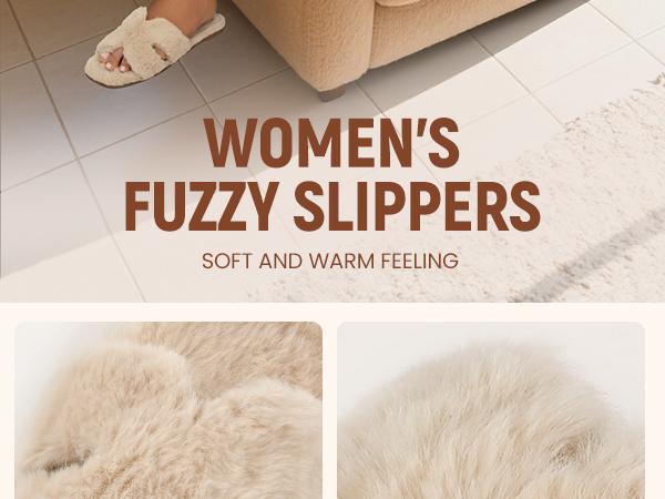 Women's Fuzzy Slippers Cute Comfy Fluffy Open Toe Slip-on House Slide Slippers for Indoor Bedroom Bridesmaid