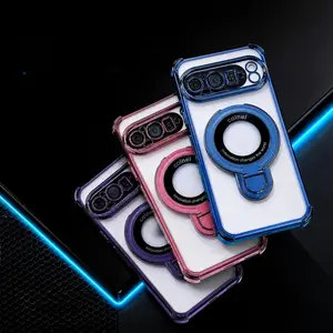 Luxury Plating Magnetic Ring Stand Clear Case compatible with Google Pixel 9 Series, Shockproof Corner Protection For Pixel 9 9A 9Pro 9ProXL fashion gift,anti-drop case,anti-drop protection