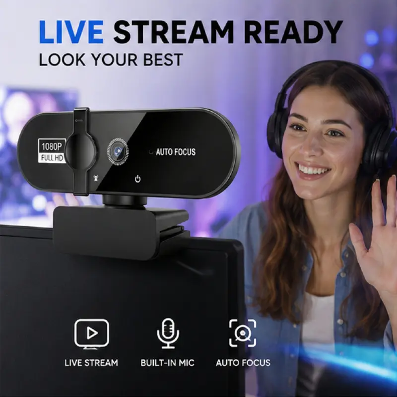 4K/1080P Autofocus Webcam with Privacy Shutter, Auto Focus & Auto Exposure, USB Plug & Play HD Camera, 360 Adjustable for Zoom, Meetings, Streaming & Online Classes