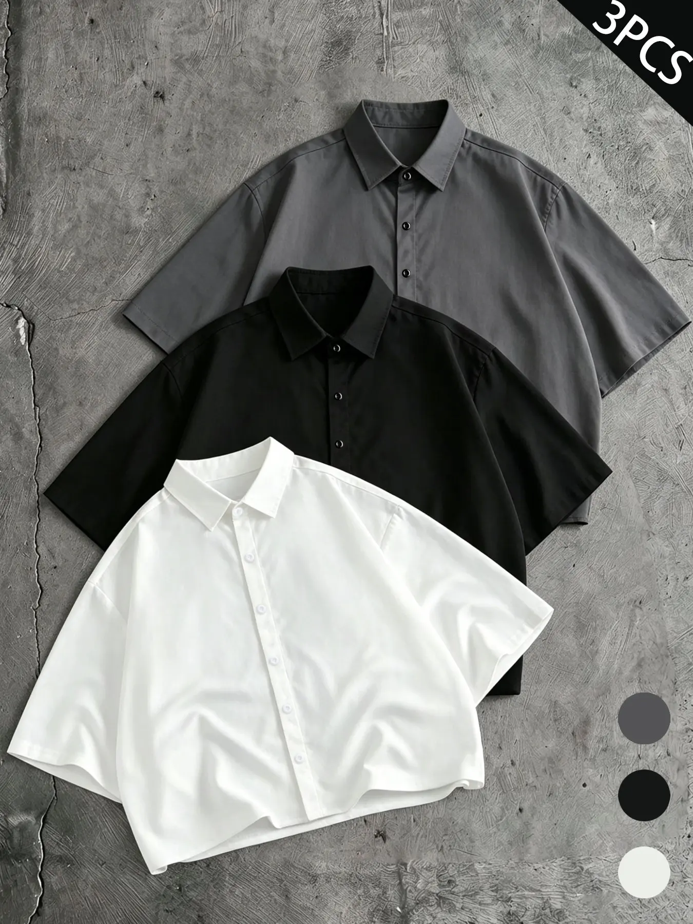 Men's Casual 3-Piece Short Sleeve Shirt Set, Simple Design, Minimalist, Regular Fit, Unisex, Can Be Worn Alone or Opened as Sun Protection