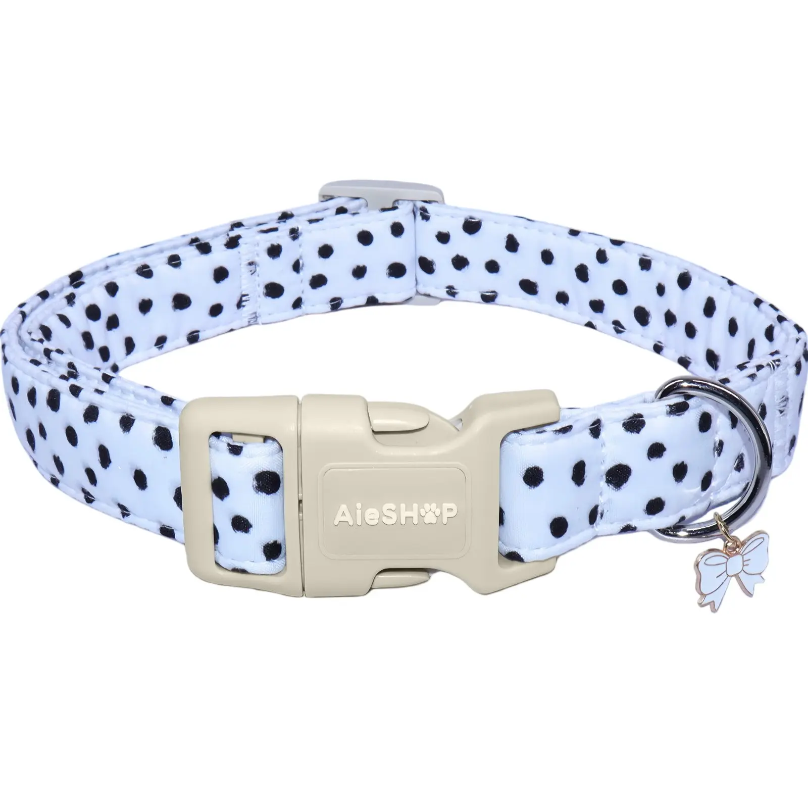 Black and white polka dot dog collar, soft cotton puppy collar with bow pendant, adjustable quick-release safety buckle pet neck strap, suitable for small, medium and large dogs, multiple sizes available, the perfect holiday gift for furry babies