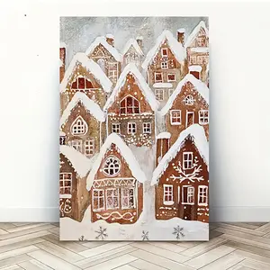 2D Flat, 2D Flat, 1pc a Vintage Gingerbread House Canvas Print with a Frame - Featuring a 2D Flat Design, Wrapped Canvas, Ideal for Decorating Living Rooms, Bedrooms, Bathrooms, Kitchens, Offices, And Cafes - a Perfect Gift for Birthdays