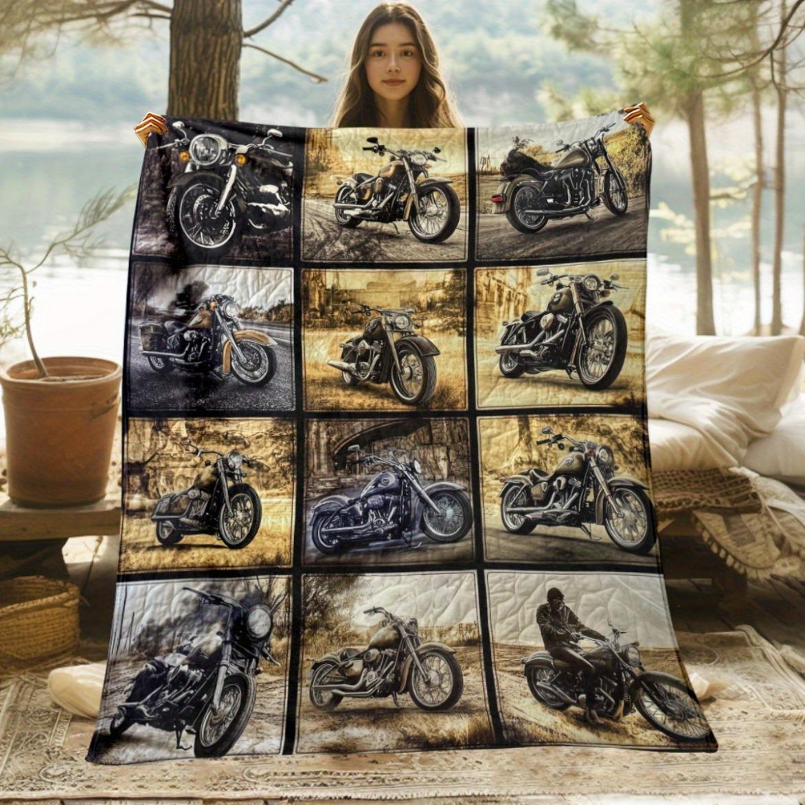 Single Piece Motorcycle Blanket in Grid Design - a Lightweight Bedding Option for Home Use, Perfect for Sofas, Beds, Travel, Camping, Living Rooms, Offices, And Chairs. Made from Soft And Warm Fabric with a Digital Print----Warm Haven Textiles