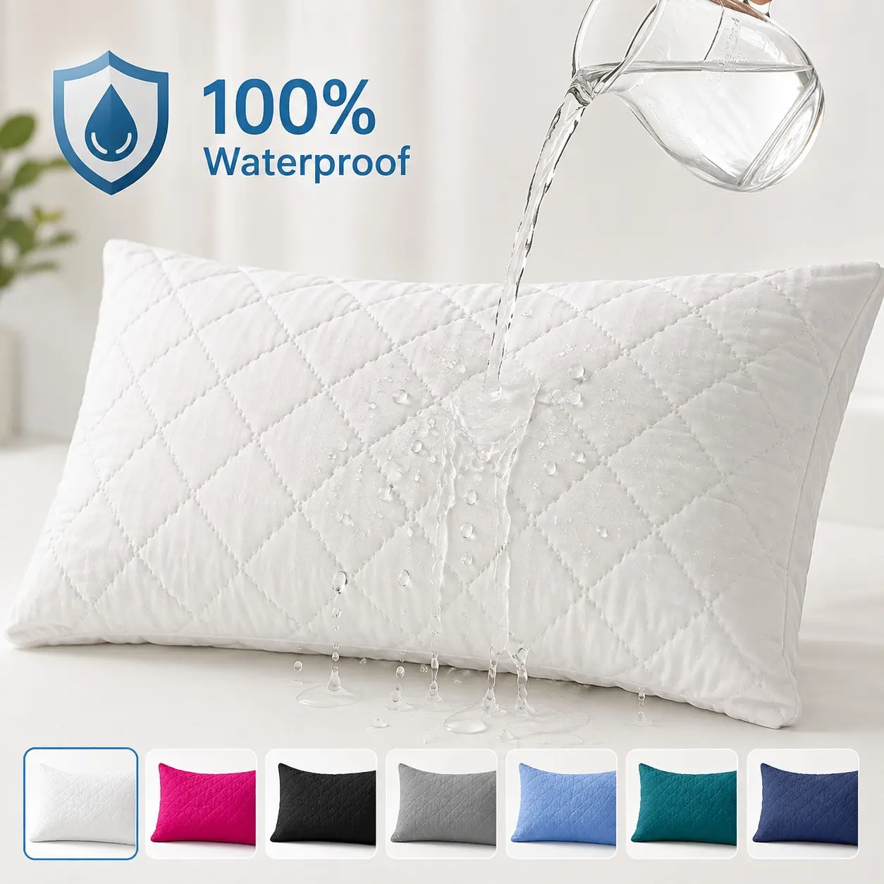 10Pcs Solid Color Waterproof Pillow Covers, Soft Quilted Pillow Protectors, Protects Pillows from Water, Stains & Dust, Breathable Noiseless Machine Washable for Home, Hotel, Dorm & Apartment