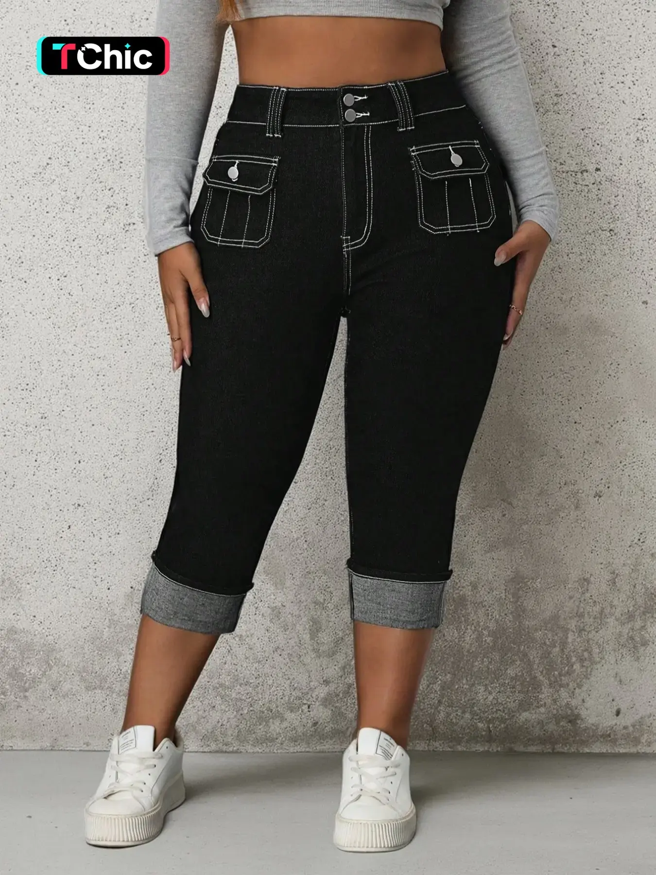 Women's Plus Size High Stretch Fitted Jeans, Slim-Fitting Design, Casual Chic Basic Minimalist Fashion Women's Pockets Denim Pants for All Seasons, Womenswear, Trouser