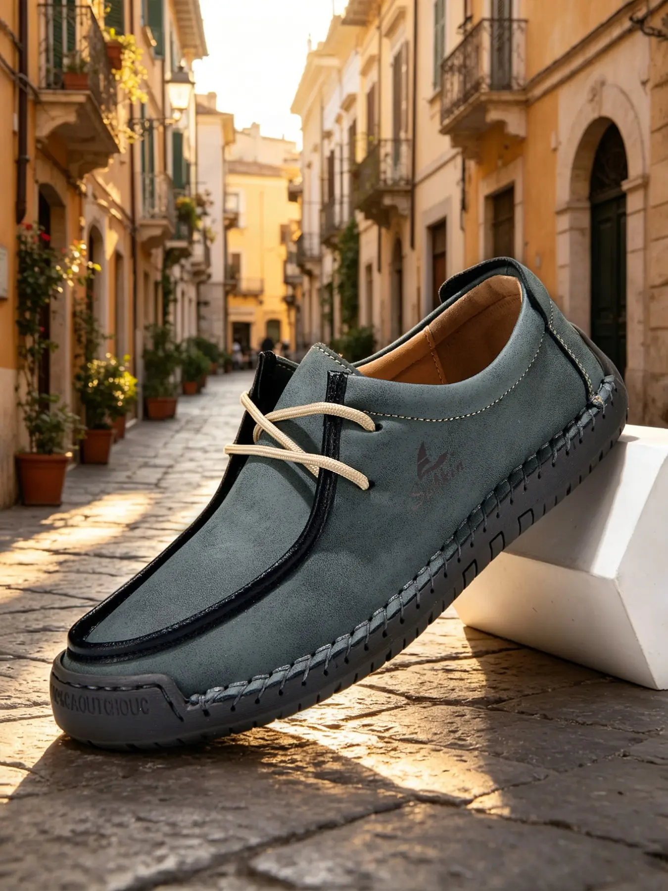 Men's Driving Moccasins Lightweight Breathable Non-Slip Rubber Toe Bumper Minimalist Men's Loafers Lace-up Low Top Flat Slip-On Shoes Retro Ethnic Style All Seasons Microfiber Leather for Hiking Walking Big Size 9.5-11.5