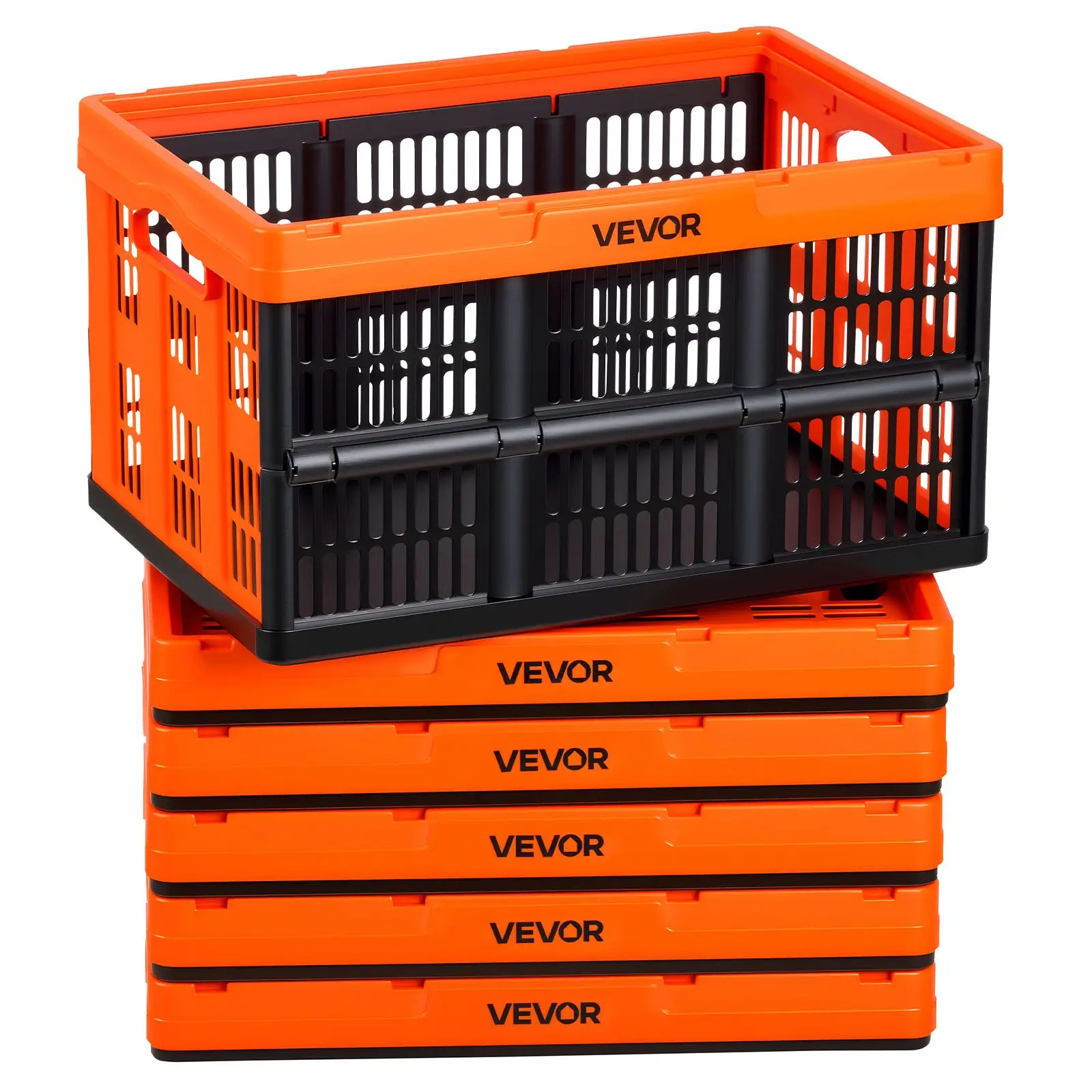 【Summerfinds】VEVOR Plastic Collapsible Storage Bins, 45L 6 Packs, Stackable Folding Storage Crates with Handles, Holds 33 lbs Per Bin, Foldable Heavy Duty Containers, Space-Saving Baskets, for Home Organizing