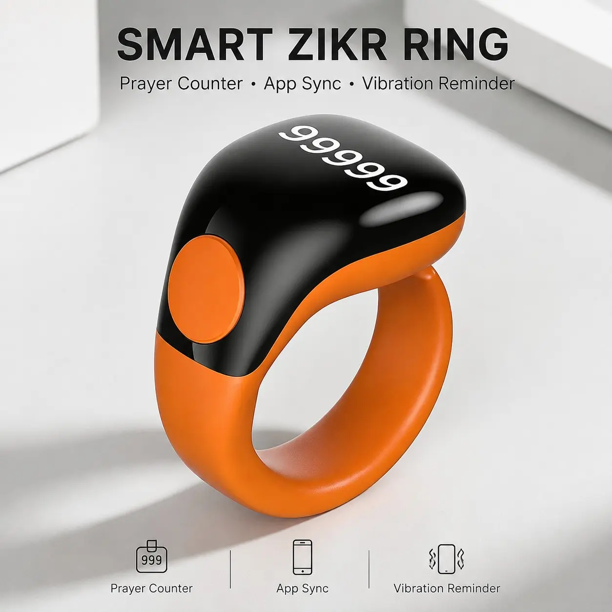 Smart Zikr Ring with APP Tracking and Vibration Alerts, 5-Digit Display, Adjustable Sizes, Waterproof Electronic Tasbih Counter, For Muslim, Muslim Gift
