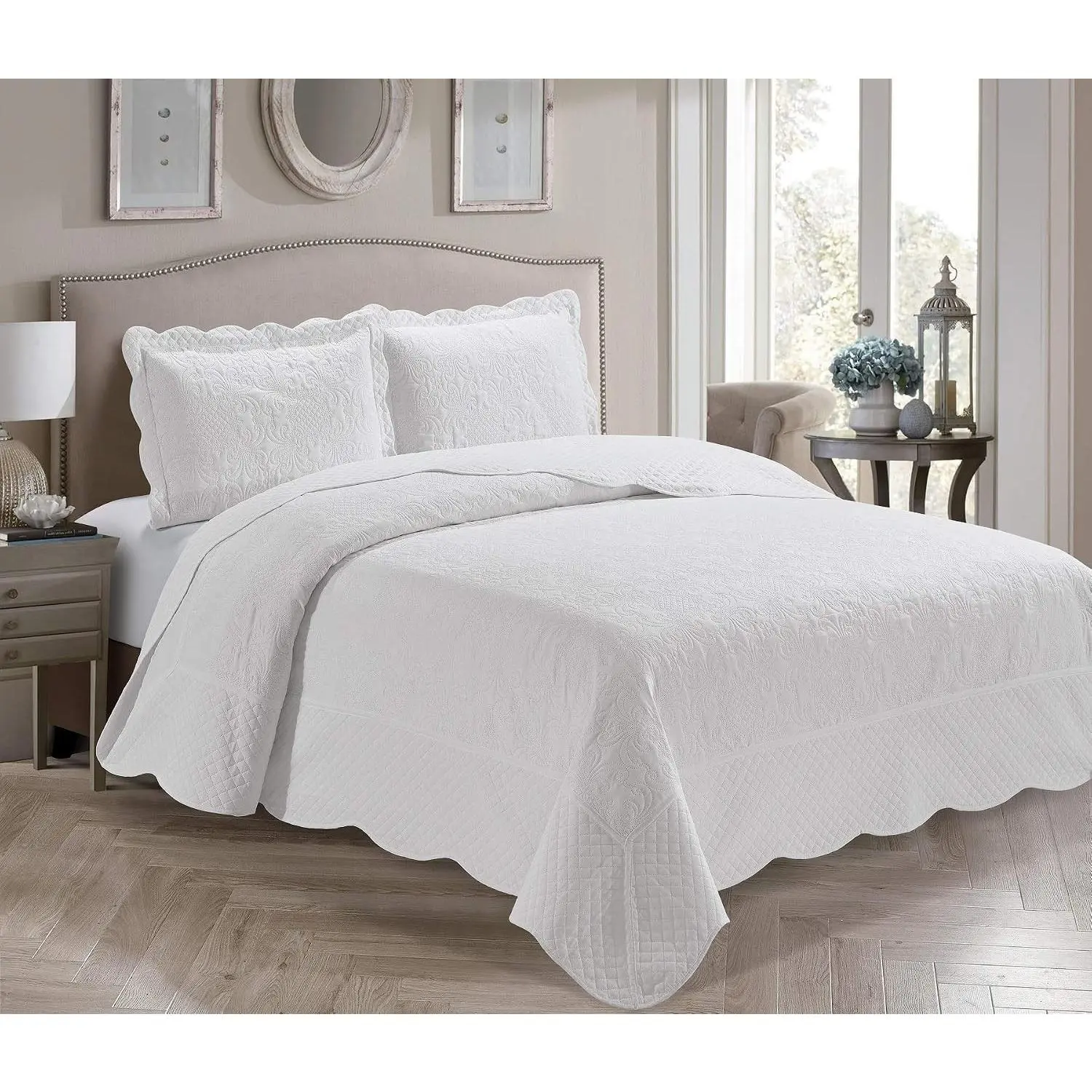 3-Piece Oversize Embossed Texture Solid Color Coverlet Bedspread - Veronica Collection (White, King/California King), Three Pieces