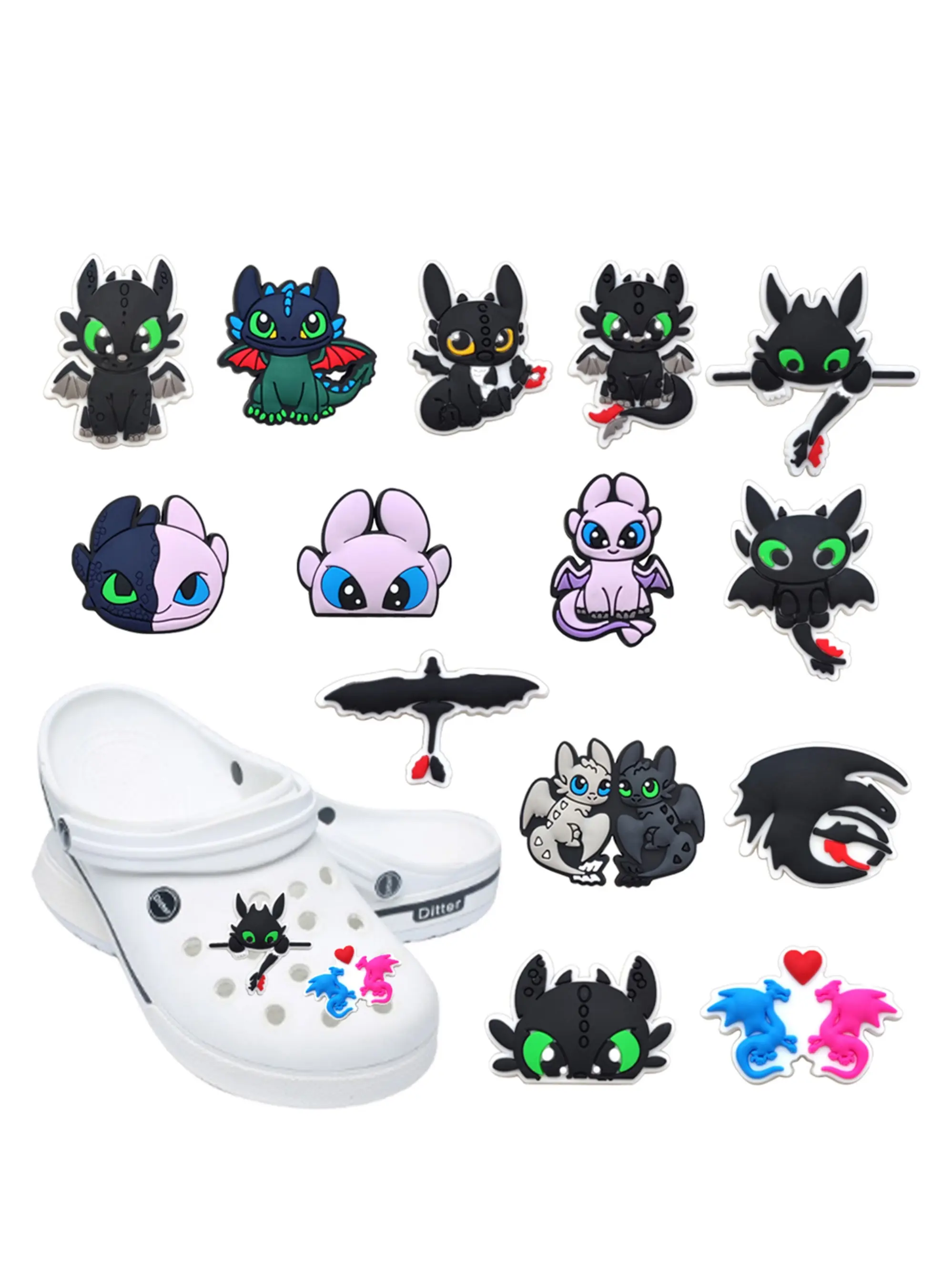 Mixed Cartoon Dragon Trainer Toothless Series Decorative Shoe Accessories, Cute Shoe Charms, Kids' Shoes Decorations, Wristbands, Sandals, Christmas Gifts