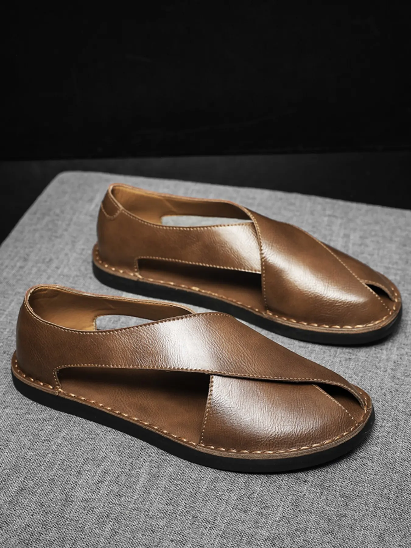 Men's Hand-Stitched Sandals, Summer Hollow Out Toe Posture Slippers, Casual Roman Beach Shoes, Size 38-48 All, Seasons Comfortable Footwear, Slides Sandals