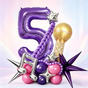 36-Piece K-Pop Music Theme Balloon Set, Number Balloons, Gold Microphone, Silver Notes, Party Balloons Decorations for Birthdays, Festivals, Holidays