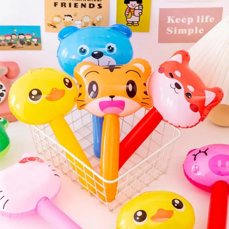 10Pc Plastic Cute Animal Face Inflatable Hammers with Bell Sound, Unisex Summer Pool Beach Toys for 8-10 Years Kids Birthday Party Favors, Baby Shower Pinata Fillers