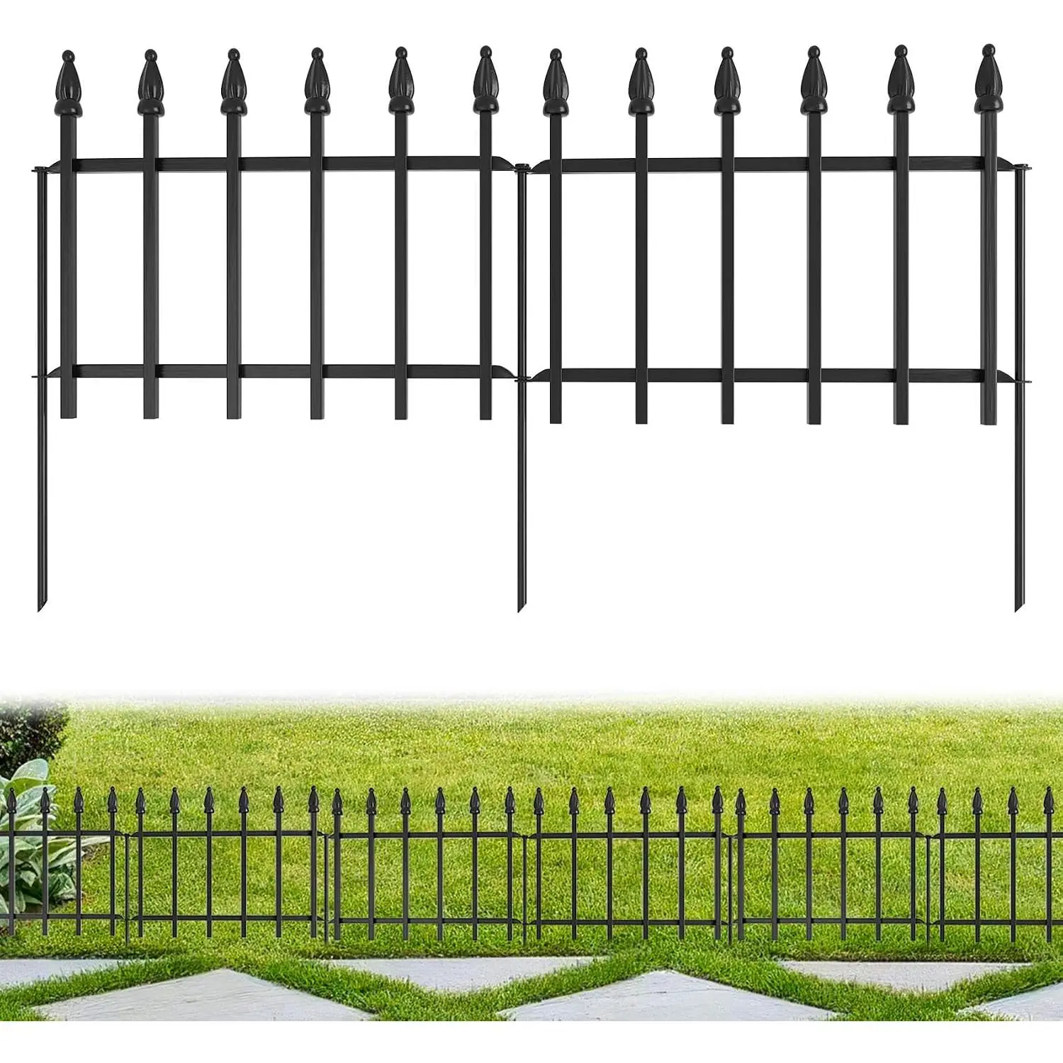 Decorative Garden Fence 10ft (L) x 19in (H) - 7 Panels Heavy Duty Garden Fencing  Barrier Rustproof Metal Fence Border for Outdoor Yard & Flower Bed Decor