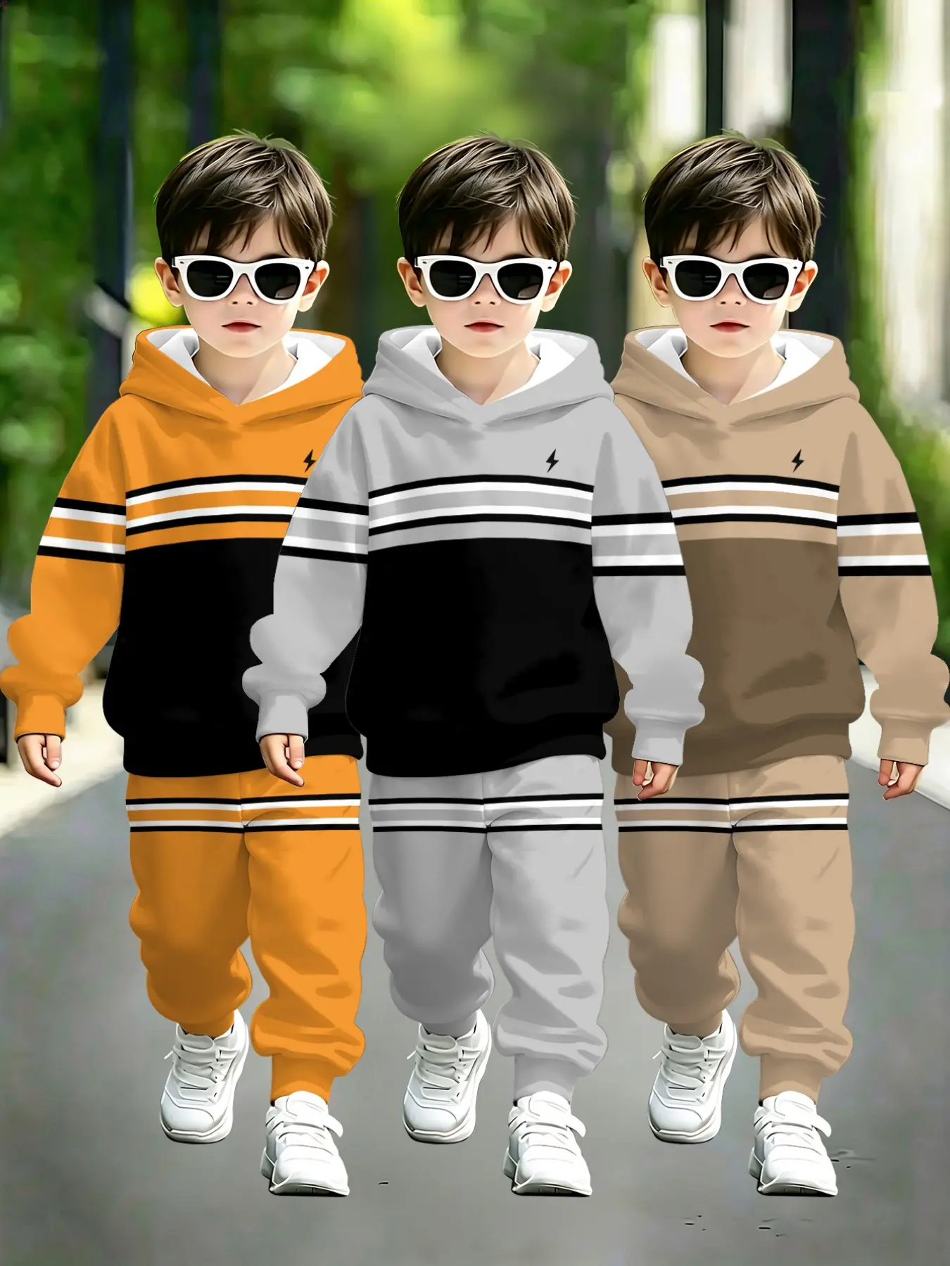 Hoodie Set 3-Piece, Boys' Spring Fall Sportswear, Soft Comfortable Warm Fashion, Casual Loose-Fit Pullover Hoodie