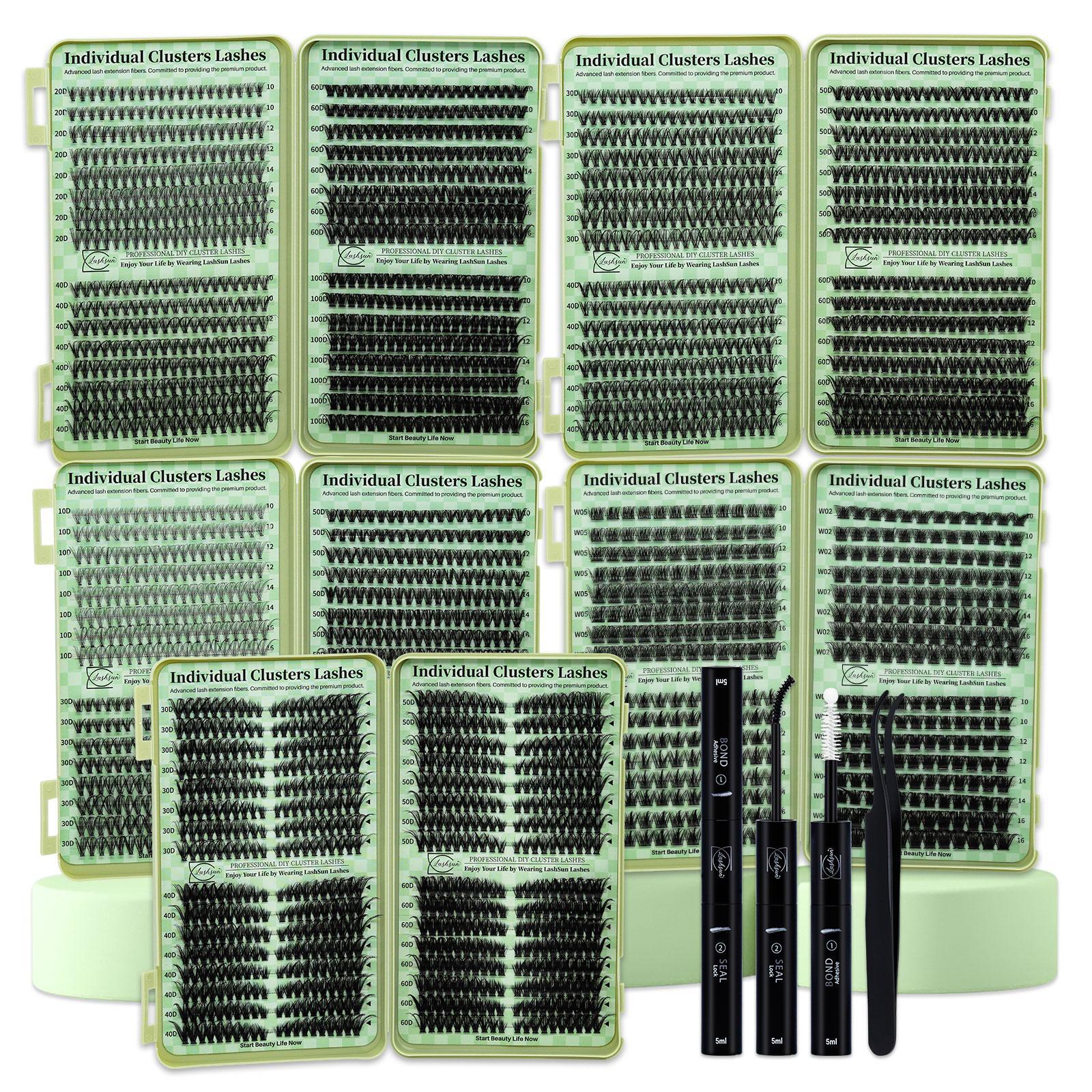 Individual False Eyelashes Kit, Eyelash Extension, 1 Set Mixed Length & Styles Lash Clusters with Lash Glue & Tweezers, Eye Makeup Enhancement Tool for Women, Cosmetic