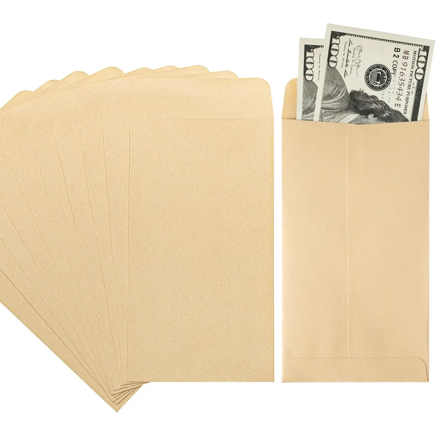 100pcs Brown Cash Envelopes, 3.5" x 6.5" Self-Adhesive Kraft Envelopes for Budgeting, Money Saving Challenge, 100 Days Money Saving Challenge, Cash, Coins, Checks, Seeds (Office Stationery Supplies)