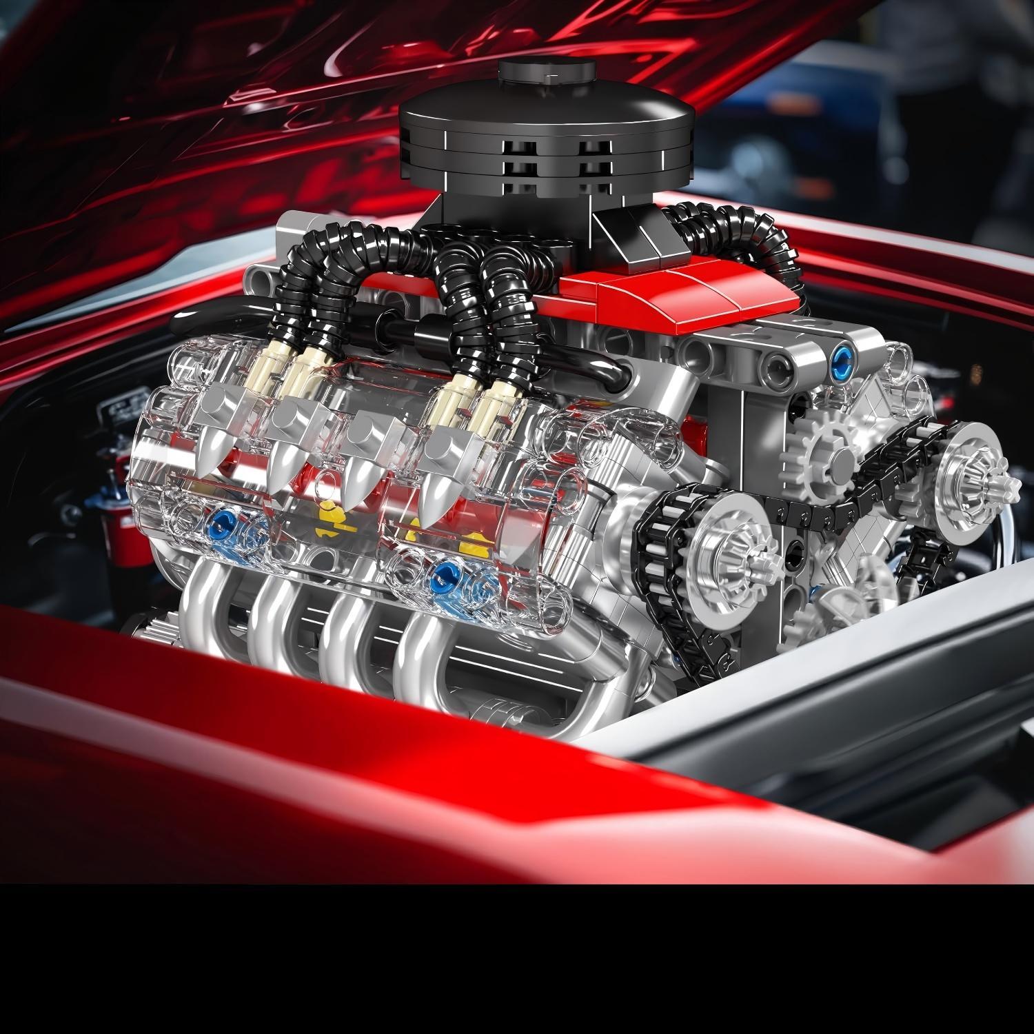 V8 Engine Building Blocks Electric Toy, Mechanical Kit Bricker Build Sets for Boys, Model Building Kits, Assembly Puzzle Gift, Requires 6 Aaa Batteries, Unisex Birthday Present, Building Block Model, Diy Assembly Kit
