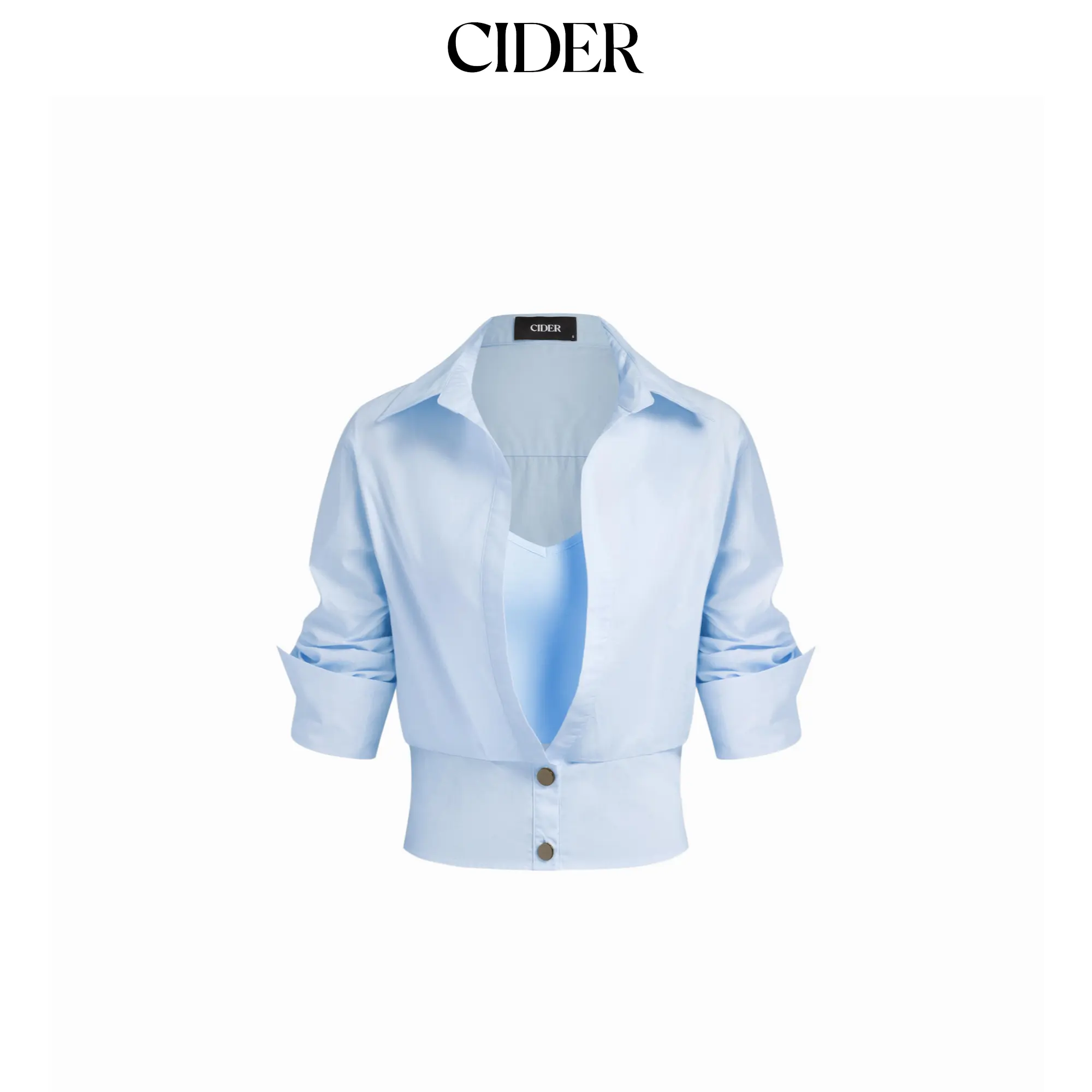 Cider Cotton Collar Mid-length Sleeve Shirt with Cami Top SummerFinds