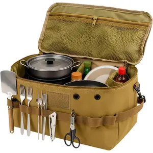 Tactical Lunch Box & Storage Bag Set Insulated Large Adult Lunch Bags for Men with Dual Compartment | Camping Kitchen/Range Tote | Tactical Case,Packing Cubes,Camping Storage Totes (Khaki)