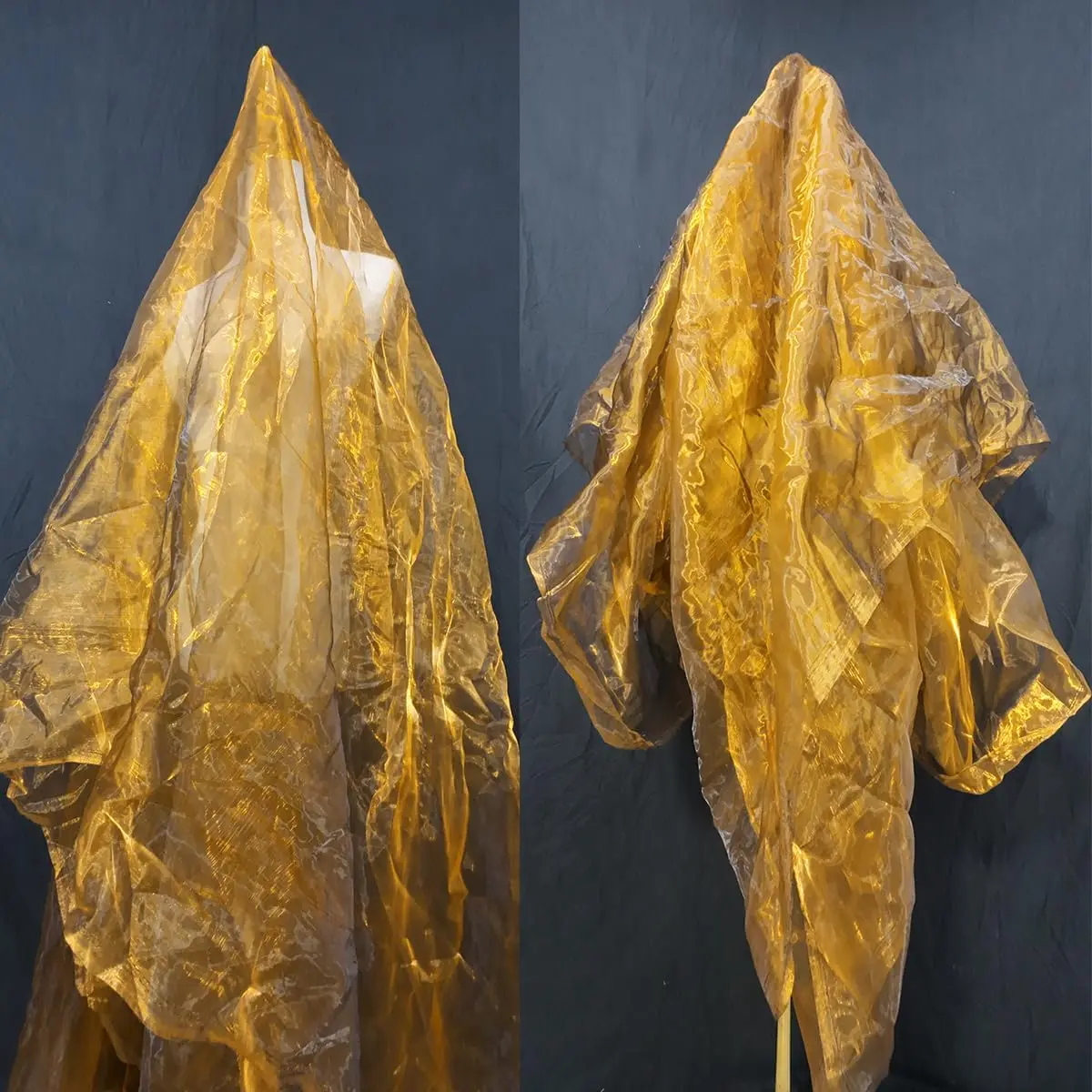 Two-Tone Iridescent Holographic Organza Fabric 11 Yards Lightweight Sheer Gauze Voile Tulle for Dresses Party Decor DIY Crafts Shiny Backdrops Dull Gold