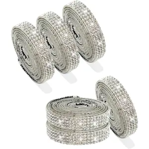 6Rolls Self Adhesive  Rhinestone Strips,  Ribbon Sticker Bling Glitte Tape Rhinestones Roll Bedazzling Strips for Arts Crafts, Wedding Christmas Party,  Phone Decoration