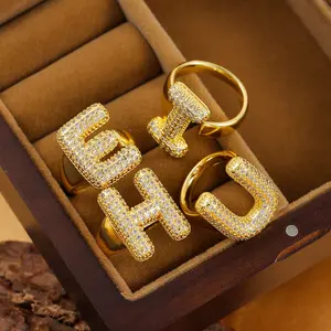 Chubby Balloon Letter Ring with Adjustable Opening, 26 English Letter Rings