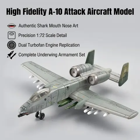 1:72 Scale A-10 Plane Model, Military, with Base, Collectible, Durable Plastic, Adult Collection, Desk Decor, Gift for Aviation Enthusiasts, Model Aircraft