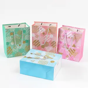 12 Piece Gold Foil Geometric Gift Bags with Handles, 9x7x3.9 Inches, Party Planner Handmade Creators, Birthday Gift Packaging