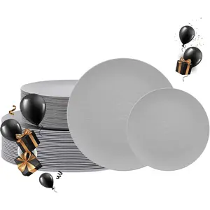 32pcs Light Grey Plastic Plates Reusable Unbreakable Dishwasher safe Dishes Set Includes 16 10" Dinner Plates 16 7.3" Dessert Plates Ideal for BBQ Camping Outdoor Party