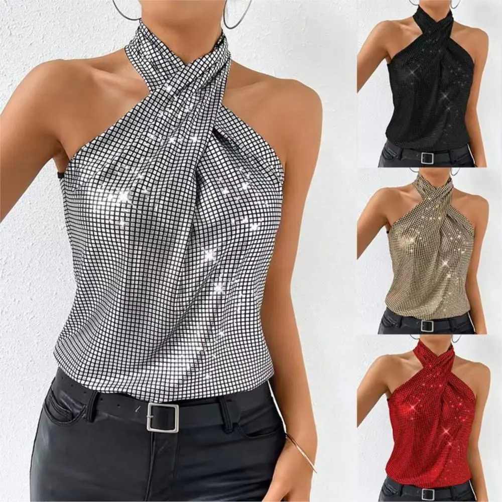 Sexy And Simple Sequined Halter Top Hot girl's Vest For Women