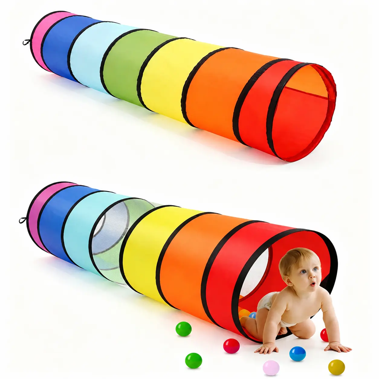 2 Pcs Play Tunnel for Kids Toddlers 6ft Multicolored Crawl Tunnel Play Tent for Baby or Pet Collapsible Gift for Boy and Girl Indoor and Outdoor Game(Classic)