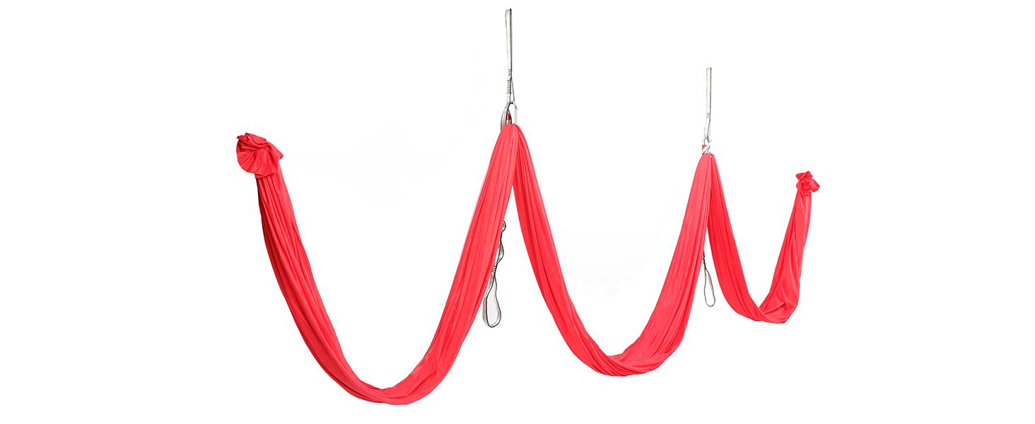 6.56 Yards Aerial Silks for Home Yoga Swing Therapy Swing Aerial Hammock w/Extension Straps, o-Slings, Carabiners Red Folding Anti-Tear Yoga Mat