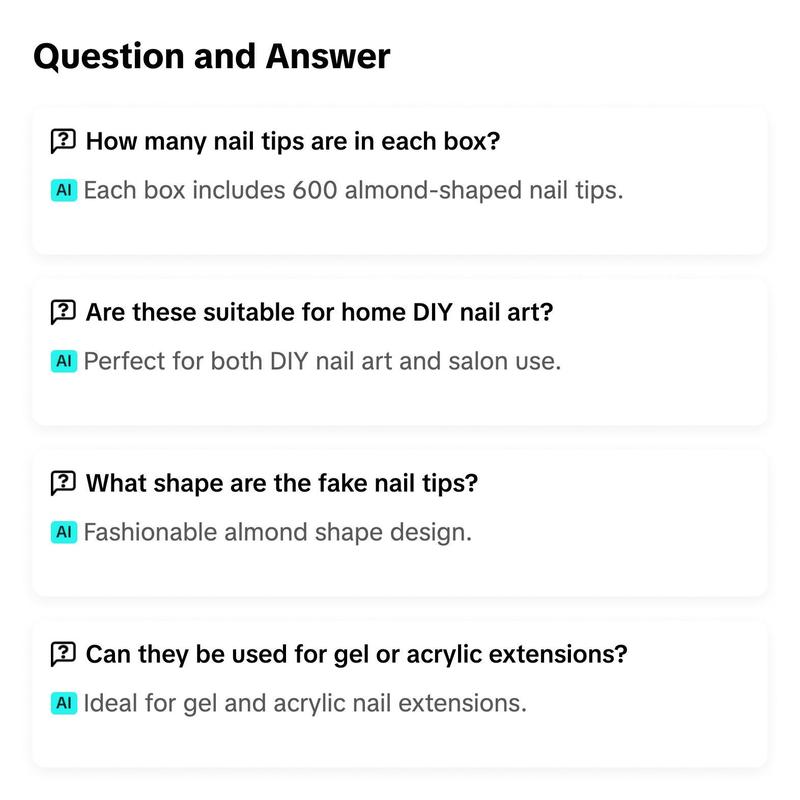 Almond Fake Nail Tips, 600pcs/box Clear False Nail Tips for Christmas Gift, Full Cover Soft Gel Artificial Fingernails for Nails Extension, Acrylic Nail Extensions, Acrylic nails extension Press on Nails for DIY Salon