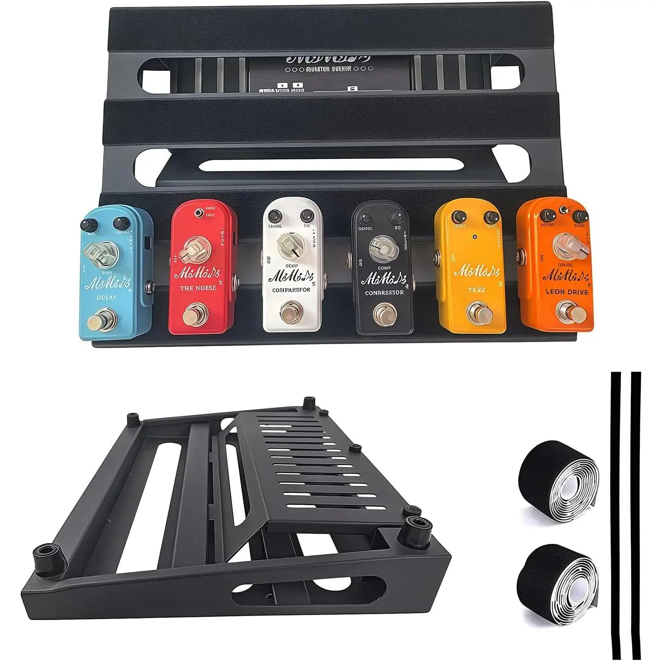 Upgraded Guitar Pedal Board with Power  Tray – Heavy-Duty Metal Construction, Non-Slip , Includes Hook & Loop Tape for Secure Mounting (Small, 14.2" x 10.6")