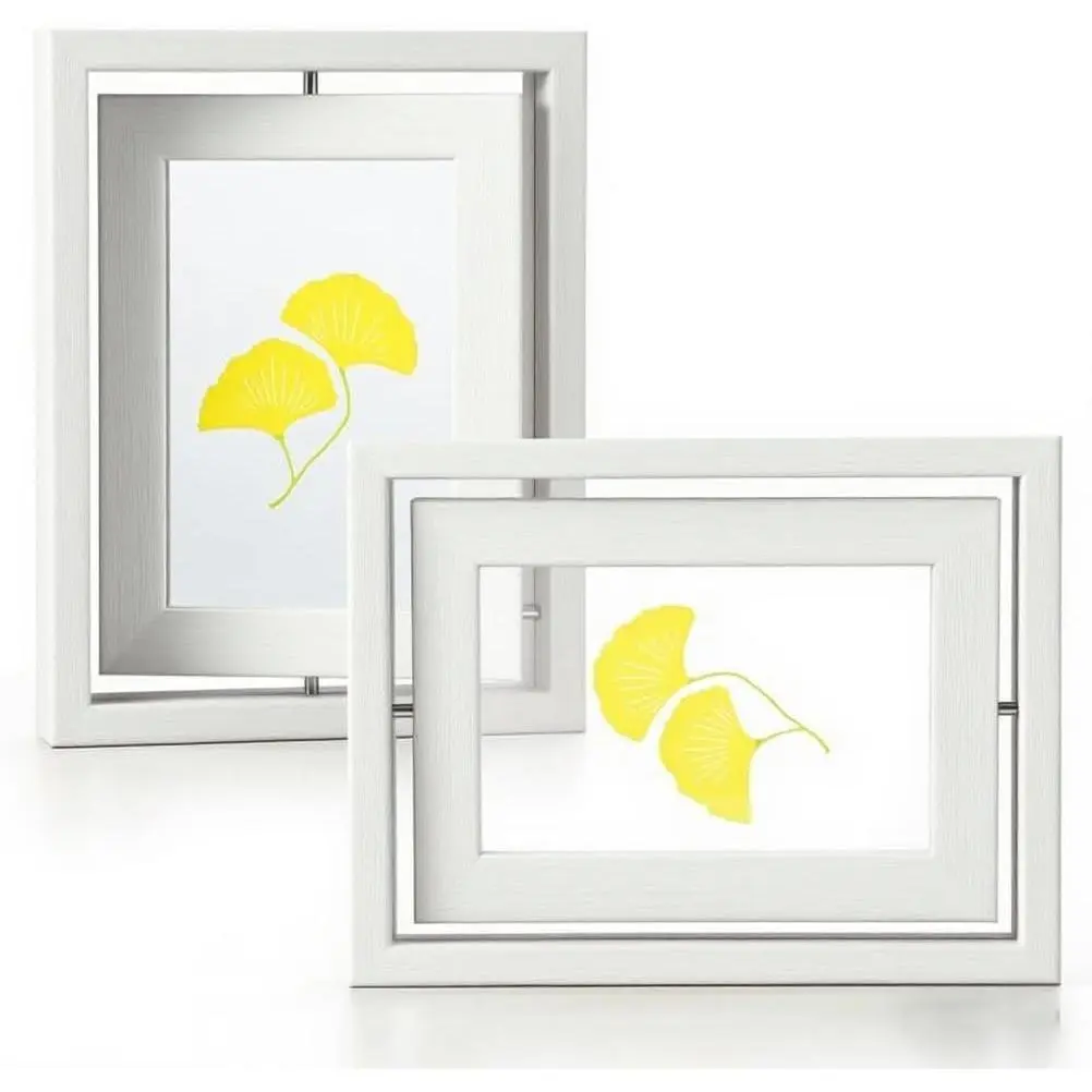 2 Pack 4x6 Rotating Floating Picture Frames, White  Floating Photo Frame Double-Sided Display with  Glass for Tabletop, Desk or Shelf