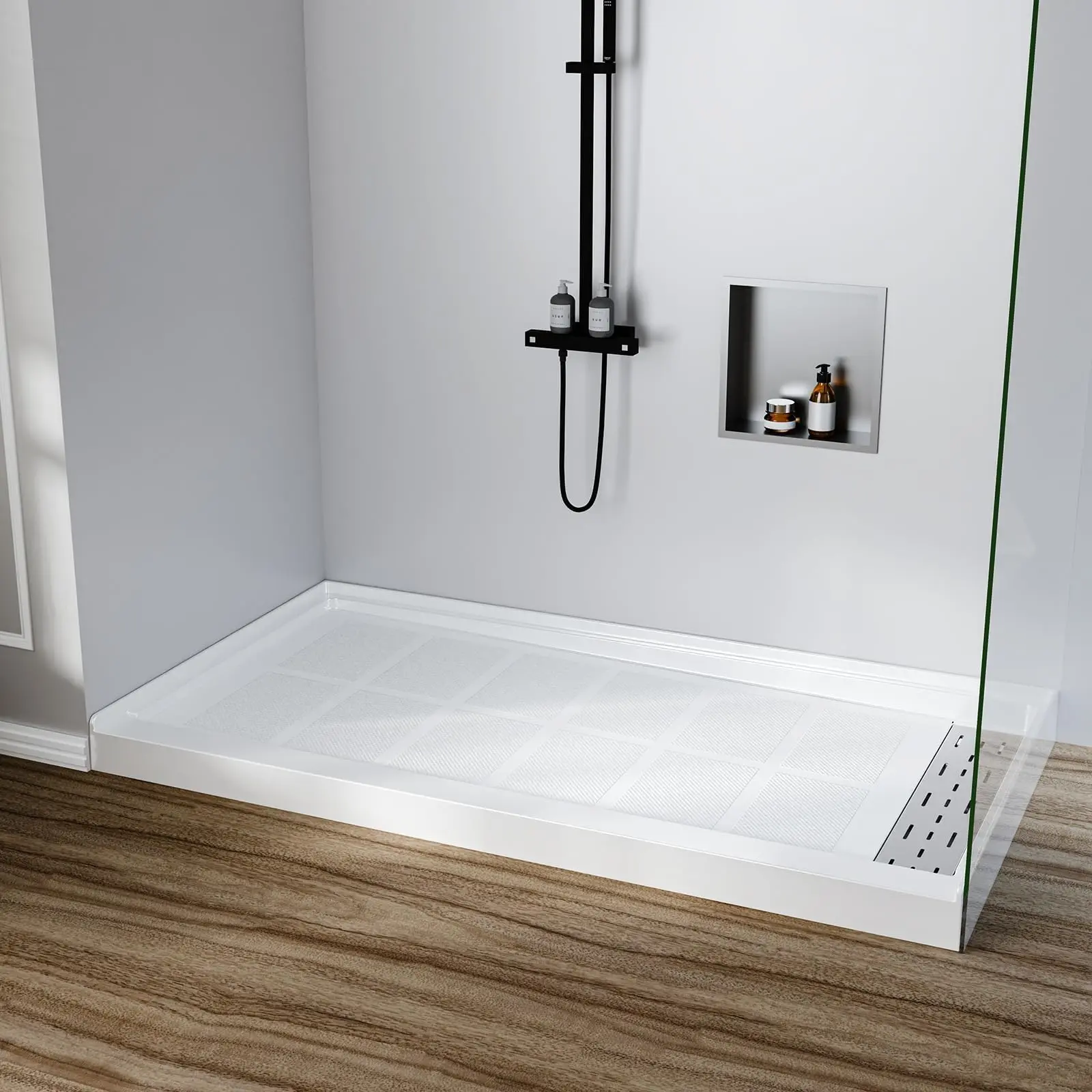 Shower Pan 60″x36″/ 60″×32″/ 48″×32″ Non-Slip Base with Right/Left/Center Drain, 304 Stainless Steel Drain Cover – Multiple Sizes Available, White