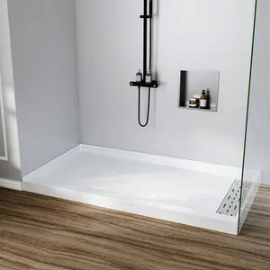 Shower Pan 60″x36″/ 60″×32″/ 48″×32″ Non-Slip Base with Right/Left/Center Drain, 304 Stainless Steel Drain Cover – Multiple Sizes Available, White