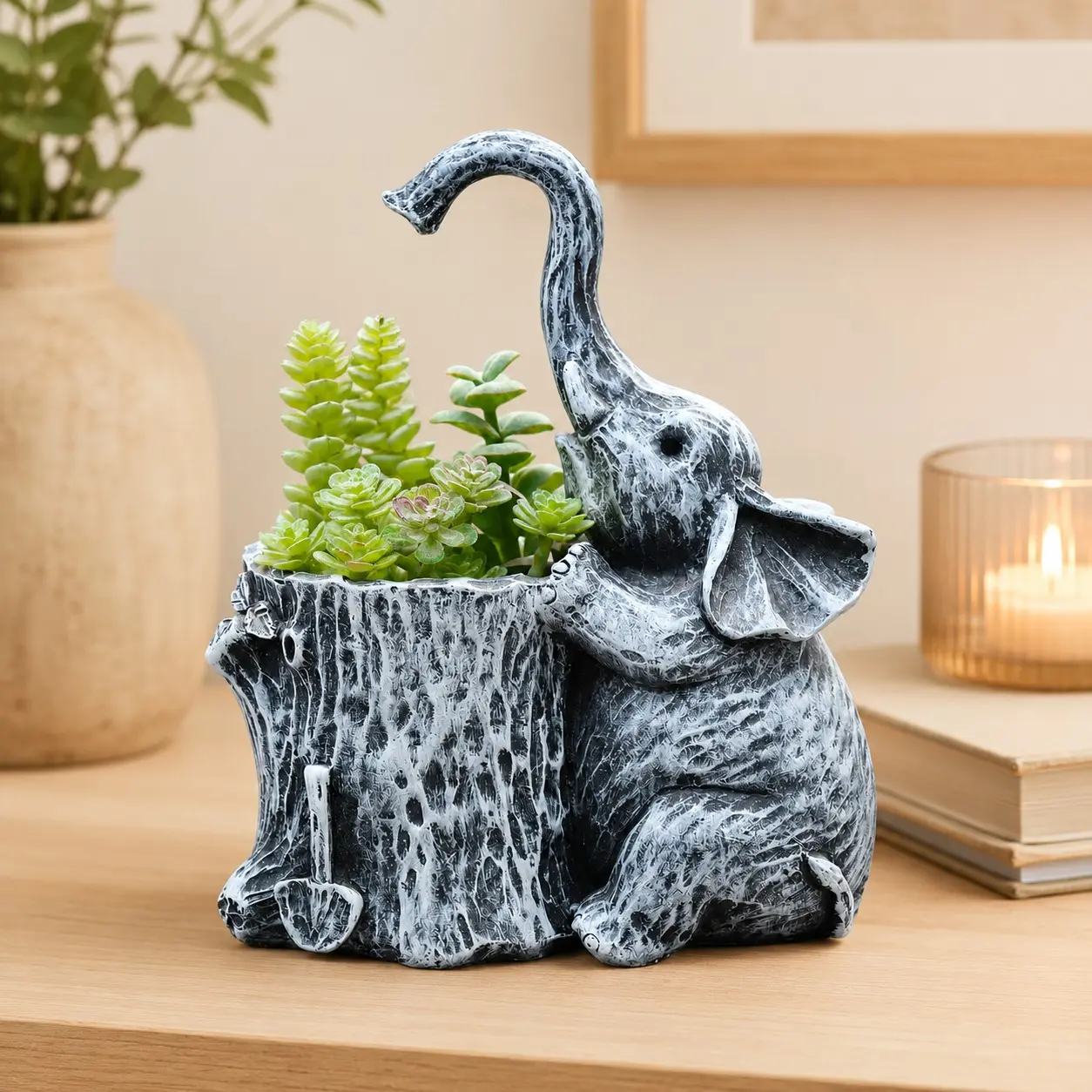 Vintage Elephant Tree Stump Succulent Pot, Creative Planter for Small Plants, Decorative Garden Container, Ideal for Courtyard, Balcony, Desk