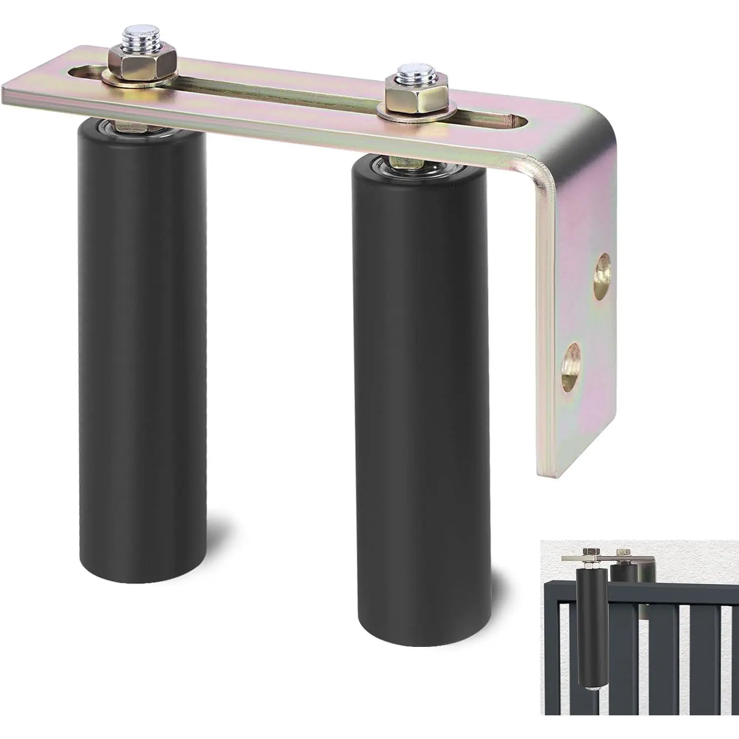 Heavy Duty Slide Gate Guide Roller, 6" Nylon Rollers with Adjustable L Bracket,Gate Roller Guide Gate Support Hardware for Sliding Rolling Gates/Barn Door Guide -1 Kit